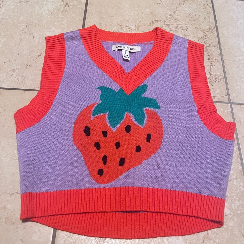 Urban Outfitters Strawberry cropped sweater vest